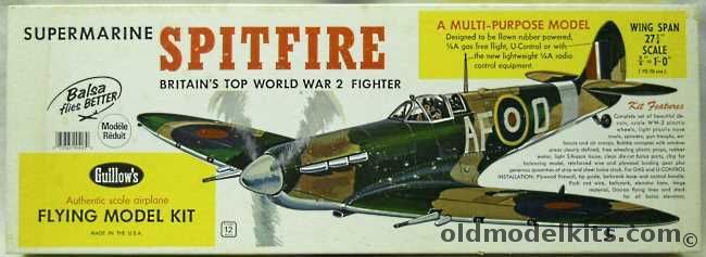 Guillows 1/16 Supermarine Spitfire - 27 inch Wingspan Rubber / RC / CL Flying Model, 403 plastic model kit